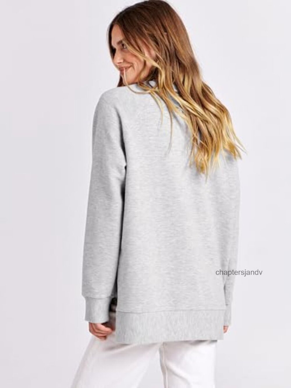 Oversized Crewneck Tunic Sweatshirt Side Zip Long Sleeve Relaxed Fit - Picture 3 of 6